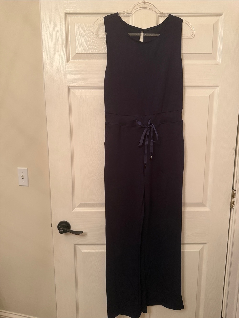 Sleeveless Black Drawstring-Waist Wide-Leg Jumpsuit